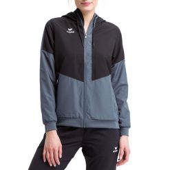 Damska kurtka z kapturem Erima Tracktop Squad. Czarne kurtki damskie Erima, bez wzorów, z kapturem. Za 145.50 zł.