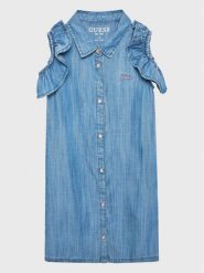 Guess Sukienka jeansowa K3GK18 D3X30 Niebieski Regular Fit. Niebieskie sukienki dziewczęce Guess, z aplikacjami, z jeansu, bez ramiączek. Za 289.99 zł.