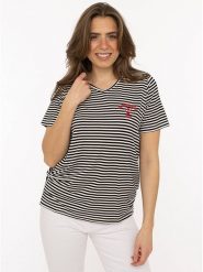 Zwillingsherz Koszulka w kolorze czarno-białym rozmiar: XXL. Białe bluzki damskie Zwillingsherz, xxl, bez wzorów, z wiskozy, bez kołnierzyka, bez ramiączek. Za 82.99 zł.