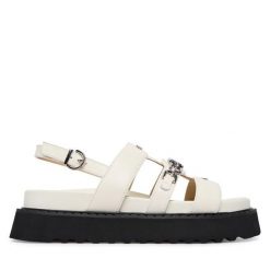 Sandały PINKO. Białe sandały damskie Pinko, bez wzorów, bez obcasa, na płaskiej podeszwie. Za 1,222.99 zł.