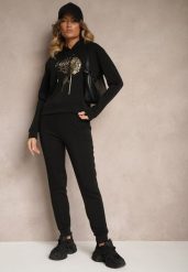 Czarny Ocieplany Komplet Dresowy z Bawełny Spodnie i Bluza Sevida. Czarne bluzy bez kaptura damskie Renee, m, z bawełny. Za 84.99 zł.