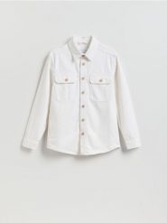 Jeansowa kurtka z dodatkiem lnu - biały. Białe kurtki męskie Reserved, l, bez wzorów, z jeansu, bez kaptura. Za 159.99 zł.