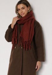 Bordowy Klasyczny Szalik Zdobiony Frędzlami Vetilana. Czerwone szaliki i kominy damskie Born2be, z aplikacjami, z jeansu. Za 44.99 zł.