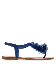 DeeZee Sandały F103-100 Granatowy. Niebieskie sandały damskie DeeZee, bez wzorów, z materiału, bez obcasa, na płaskiej podeszwie. Za 129.99 zł.