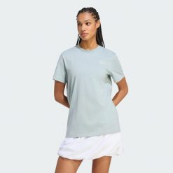 LUŹNA KOSZULKA Z GRAFIKĄ Z MOTYWEM JEDZENIA. Zielone t-shirty damskie Adidas, xl, bez wzorów, z bawełny, bez kołnierzyka. Za 129.00 zł.