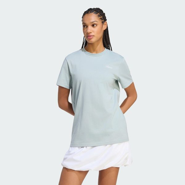 LUŹNA KOSZULKA Z GRAFIKĄ Z MOTYWEM JEDZENIA. Zielone t-shirty damskie Adidas, xl, bez wzorów, z bawełny, bez kołnierzyka. Za 129.00 zł.