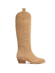 Loft37 Skórzane kozaki w kolorze beżowym rozmiar: 39. Brązowe kozaki damskie loft37, z materiału, bez obcasa. Za 546.45 zł.