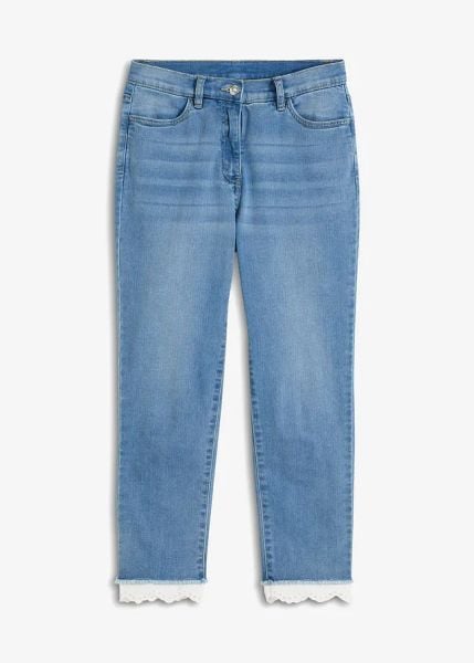 Jeansy skinny, mid waist. Niebieskie jeansy damskie bonprix. Za 149.99 zł.