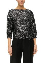 S.Oliver Bluzka w kolorze czarnym rozmiar: 38. Czarne bluzki damskie S.Oliver, s, bez wzorów, bez kołnierzyka, bez ramiączek. Za 147.91 zł.