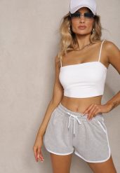Jasnoszare Szorty Dresowe z Dodatkiem Bawełny High Waist Wykończone Lamówką Mivorina. Szare spodenki sportowe damskie Renee, bez wzorów, z bawełny, eleganckie, z podwyższonym stanem. Za 24.99 zł.