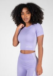 Selah Bezszwowe Crop Top ilac. Fioletowe topy sportowe damskie GORILLA WEAR, m, bez wzorów, z elastanu, bez ramiączek. Za 229.00 zł.