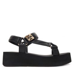Sandały Tory Burch. Czarne sandały damskie Tory Burch, bez wzorów, bez obcasa, na koturnie. Za 1,099.00 zł.