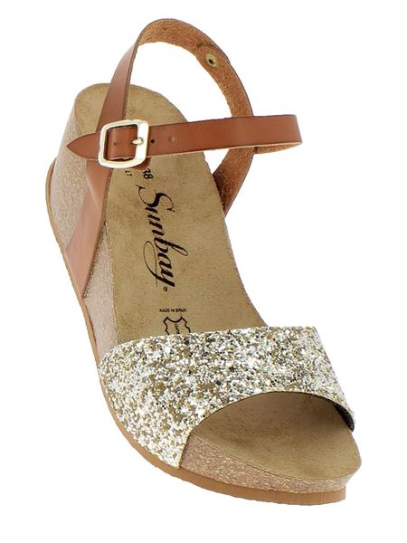 Sunbay Skórzane sandały "Yucca" w kolorze złoto-jasnobrązowym na koturnie rozmiar: 38. Brązowe sandały damskie Sunbay, bez wzorów, bez obcasa, na koturnie. Za 131.74 zł.