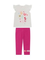 Guess Komplet t-shirt i legginsy A6GG08 K6YW4 Biały Regular Fit. Białe koszulki dziewczęce Guess, m, z aplikacjami, z bawełny, bez ramiączek. Za 174.99 zł.