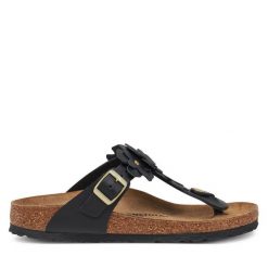 Japonki Birkenstock. Czarne klapki damskie Birkenstock, bez wzorów, bez obcasa. Za 629.99 zł.