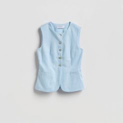 Kamizelka z lnem - jasnoniebieski. Niebieskie kamizelki damskie Reserved, l, z tkaniny. Za 129.99 zł.
