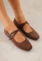 Brązowe Balerinki VICES z Imitacji Zamszu z Podwójnym Paskiem z Klamerką Nattosia. Brązowe baleriny damskie Born2be, bez wzorów, z jeansu, bez obcasa. Za 69.99 zł.