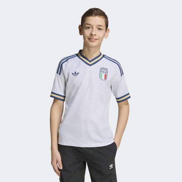 Dziecięca koszulka wyjazdowa Włochy 26. Niebieskie bluzki sportowe damskie Adidas, l, z materiału, bez kołnierzyka, bez ramiączek. Za 329.00 zł.
