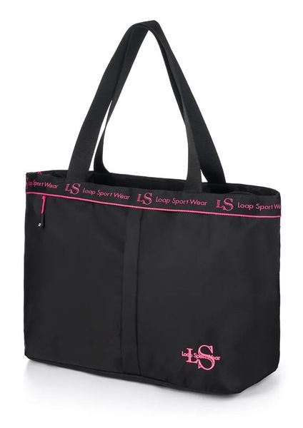 Damska torba Loap Aris czarna z różowym logo. Czarne torebki klasyczne damskie Scarpa, bez wzorów, z materiału, bez dodatków. Za 175.99 zł.