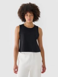 4F Crop top regular gładki damski - czarny XL. Czarne topy damskie 4f, xl, bez wzorów, z bawełny, bez kołnierzyka. W wyprzedaży za 29.99 zł.