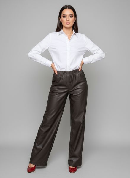 Eleganckie brązowe spodnie BengaMetallic11 o kroju wide leg PLUS SIZE XXL OVERSIZE JESIEŃ. Brązowe spódniczki damskie Moda Size Plus Iwanek, na jesień, plus size, bez wzorów, z elastanu, biznesowe, plus size, dopasowane. Za 199.90 zł.