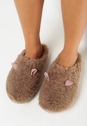 Beżowe Kapcie z Futerkiem Paulenea. Brązowe kapcie damskie Born2be. Za 19.99 zł.