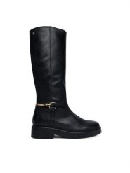Tommy Hilfiger Oficerki Th Stud Leather Knee Riding Boot FW0FW09608 Czarny. Czarne kozaki damskie Tommy Hilfiger, ze skóry, bez obcasa, na płaskiej podeszwie. Za 1,299.00 zł.