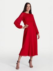 Swing Sukienka koktajlowa 5AI09000 Czerwony Regular Fit. Czerwone sukienki damskie Swing, bez wzorów, z syntetyku, wizytowe, bez kołnierzyka, bez ramiączek. Za 529.99 zł.