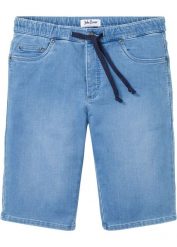 Bermudy dresowe w optyce dżinsowych, w wygodnym fasonie, Regular Fit. Niebieskie szorty męskie bonprix, bez wzorów, z dresówki. Za 129.99 zł.