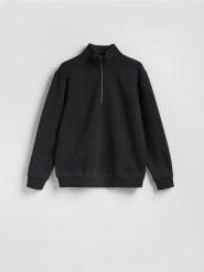 Gładka bluza ze stójką - czarny. Czarne bluzy bez kaptura męskie Reserved, l, z bawełny. Za 129.99 zł.