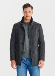 PAKO LORENTE - Szary płaszcz zapinany na guziki. Szare płaszcze męskie Pako Lorente, na jesień, m, bez wzorów, z poliesteru. Za 499.99 zł.