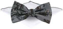 Mucha Męska z Poszetką - Chattier - Szara w Kwiaty. Szare krawaty i muchy męskie Chattier, bez wzorów, eleganckie. Za 65.00 zł.