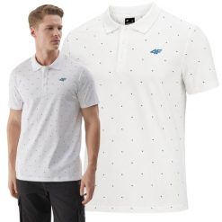 Koszulka polo męska 4F 4FWSS25TPTSM703. Białe koszulki polo męskie 4f, m, bez wzorów, z bawełny, bez ramiączek. Za 69.99 zł.