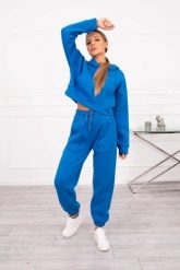 Komplet ocieplany z krótką bluzą chabrowy. Niebieskie bluzy z kapturem damskie KESI, l, z bawełny. Za 297.97 zł.