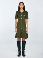 Sukienka damska mini z wiskozy z ozdobnymi guzikami khaki Dilara 303. Zielone sukienki damskie Big Star, do pracy, l, bez wzorów, z dzianiny, biznesowe, bez kołnierzyka, bez ramiączek, mini. Za 179.99 zł.