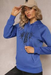 Granatowa Klasyczna Bluza z Nadrukiem na Przodzie i Kapturem Inalle. Niebieskie bluzy z kapturem damskie Renee, na jesień, l. Za 79.99 zł.