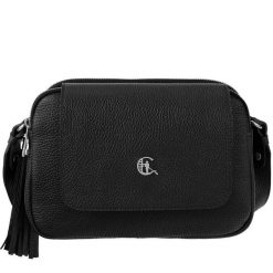 Damska torebka skórzana Canaletto z klapką i ozdobnym frędzlem – klasyka i elegancja na co dzień TD705. Czarne torebki klasyczne damskie bez wzorów, ze skóry, bez dodatków. Za 329.00 zł.