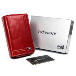 Portfel damski czerwony Rovicky CPR-008-BAR-6811 RED. Czerwone portfele damskie ROVICKY, bez wzorów, ze skóry. Za 104.00 zł.