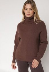 Brązowy Golf o Klasycznym Kroju z Kaszmirem Azifra. Brązowe golfy damskie Born2be, uniwersalny, z aplikacjami, z jeansu, bez ramiączek. Za 139.99 zł.