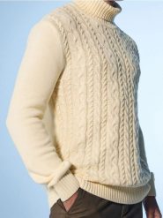 Sweter z dekoracyjnym splotem - kremowy. Białe swetry klasyczne damskie Sinsay, l, ze splotem, bez kołnierzyka. Za 49.99 zł.