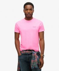 Superdry Koszulka Essential Logo haftowana neonowa z bawełny. Czerwone t-shirty damskie Superdry., l, bez wzorów, z bawełny, bez ramiączek. Za 152.60 zł.