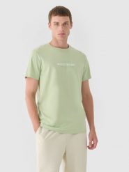 4F T-shirt regular z nadrukiem męski - oliwkowy S. Brązowe t-shirty męskie 4f, m, bez wzorów, z bawełny, bez kołnierzyka. W wyprzedaży za 29.99 zł.