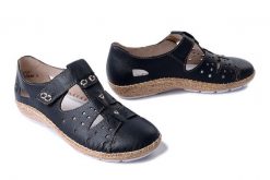 RIEKER 44852-14 blue, półbuty damskie. Niebieskie półbuty damskie Rieker, bez wzorów, bez obcasa. Za 271.92 zł.