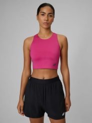 4F Crop top do biegania szybkoschnący damski - różowy XL. Czerwone topy damskie 4f, l, bez wzorów, bez kołnierzyka. Za 129.99 zł.