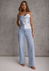 Jasnoniebieskie Bawełniane Jeansy High Waist Wide Leg Heltora. Niebieskie jeansy damskie Renee, z podwyższonym stanem. Za 109.99 zł.