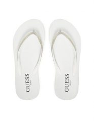 Guess Japonki E5GZ05BB00F Biały. Białe klapki damskie Guess, z aplikacjami, z tworzywa sztucznego, bez obcasa. Za 119.99 zł.
