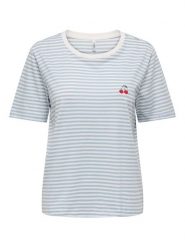 ONLY Koszulka w kolorze błękitno-białym rozmiar: XL. Niebieskie bluzki damskie Only, xl, bez wzorów, z bawełny, bez kołnierzyka, bez ramiączek. Za 43.99 zł.