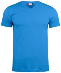 Clique Basic-T V-neck — T-shirt V‑neck, dopasowany krój. Niebieskie t-shirty męskie CLIQUE, m, bez wzorów, z bawełny, bez kołnierzyka. Za 84.44 zł.