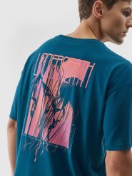 4F T-shirt z nadrukiem męski - morski L. Niebieskie t-shirty męskie 4f, l, z aplikacjami, z bawełny, bez kołnierzyka. Za 69.99 zł.