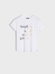 Koszulka z nadrukiem - biały. Białe t-shirty damskie Sinsay, l, bez wzorów, bez kołnierzyka. Za 25.99 zł.